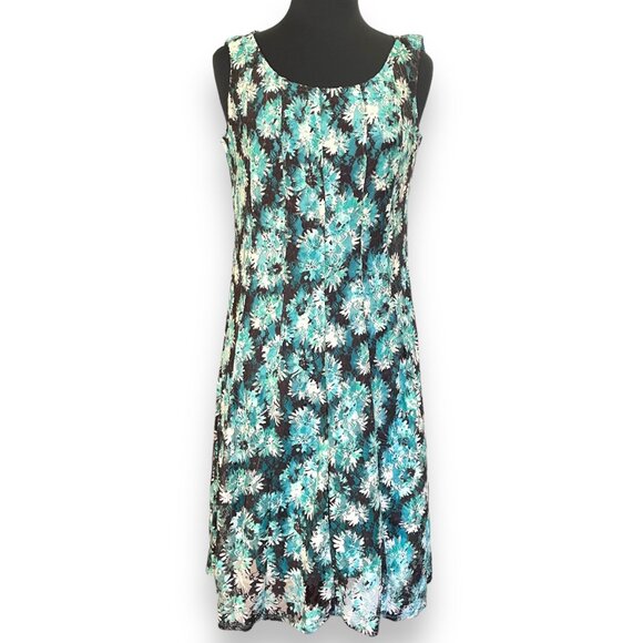 Perceptions New York Sleeveless Turquoise Floral Lace Dress Size Medium - Picture 1 of 5